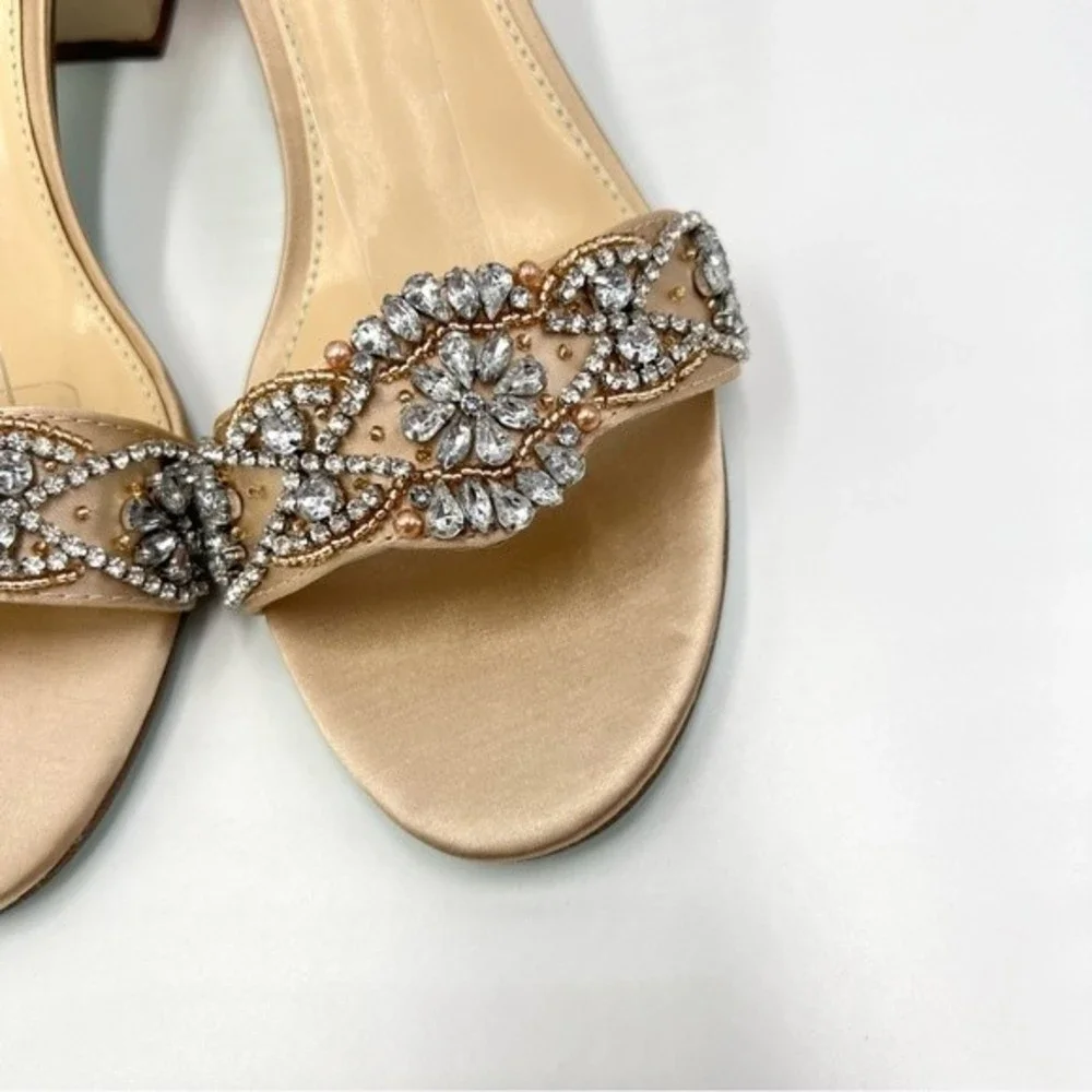 Betsey Johnson‎ Size 8.5 Jeweled Jewel Champagne Block Heels Dress Sandals Shoes